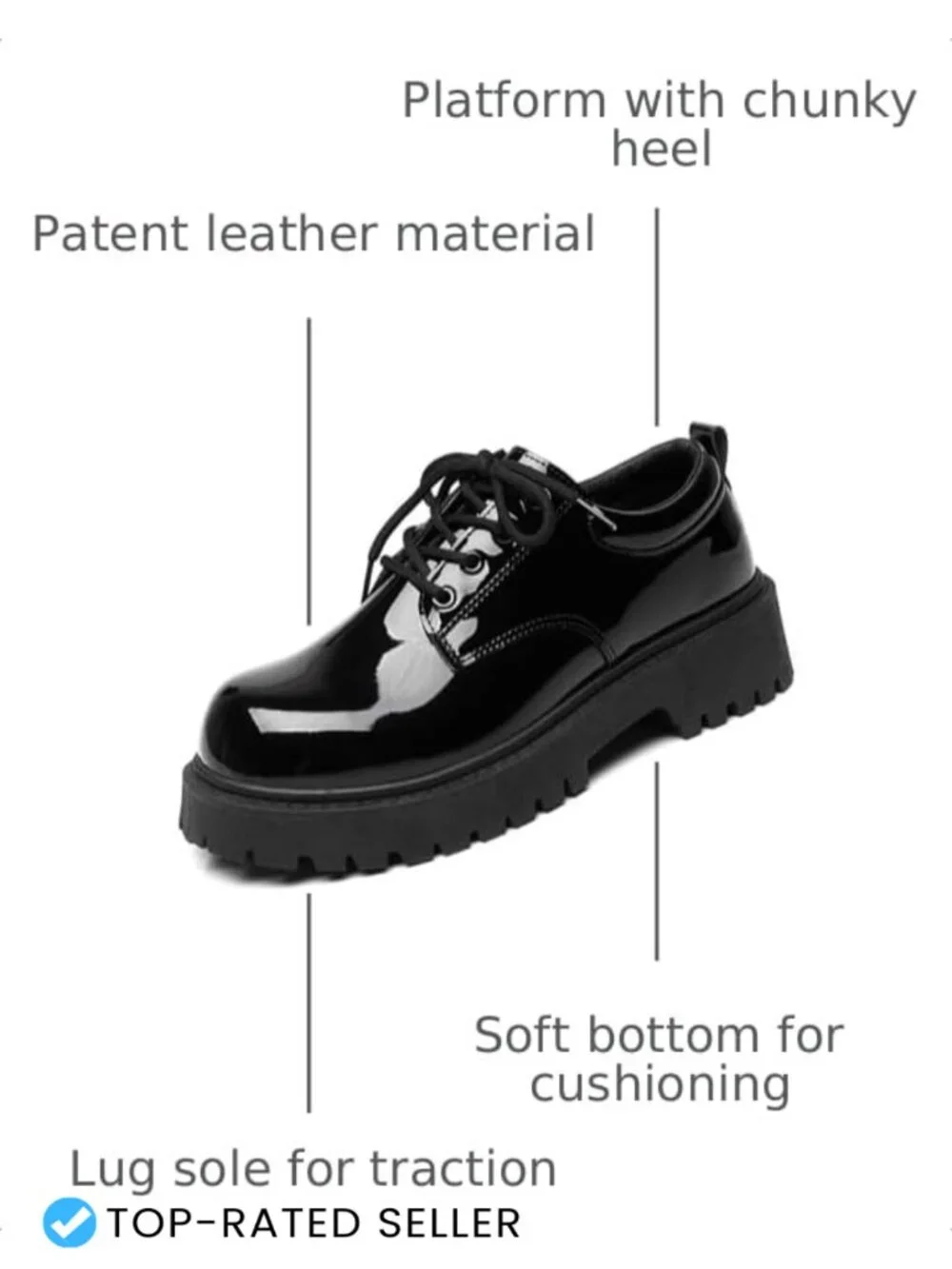 Men's Patent Leather Platform Oxfords Chunky Heel Lace Up Dress Shoes